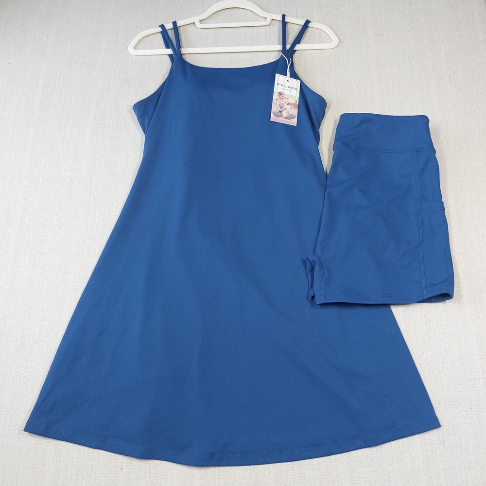 Halara Cloudful Air Dress Size Medium Blue 2 Piece Cut Out Twisted Pockets